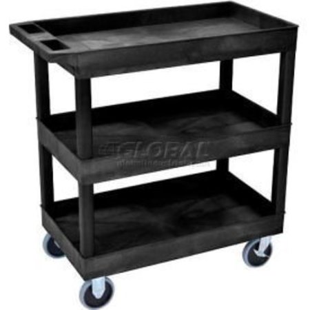 Luxor Luxor Plastic Utility Cart w/3 Tray Shelves, 500 lb. Capacity, 35-1/4"L x 18"W x 37-1/4"H, Black EC111HD-B